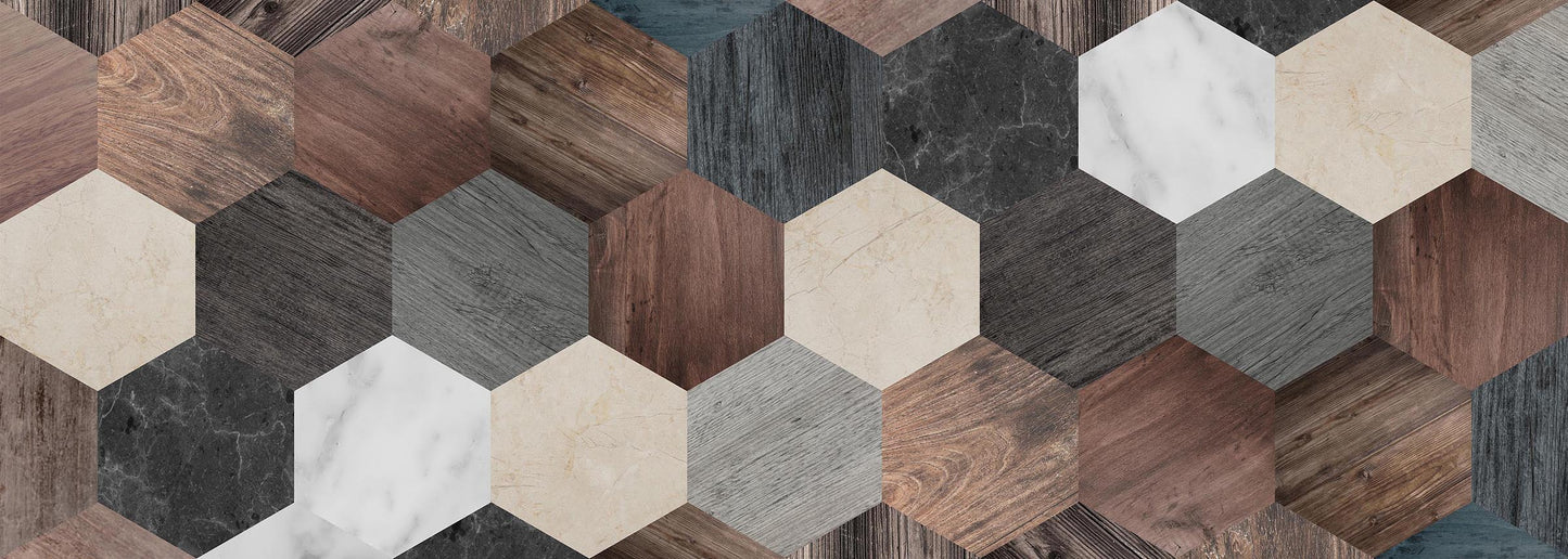 Hexágonos madera y mármol