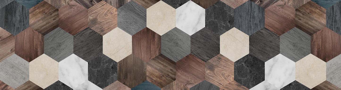 Hexágonos madera y mármol