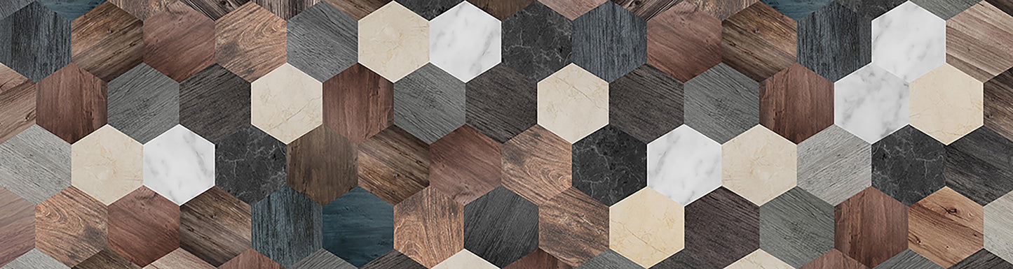 Hexágonos madera y mármol