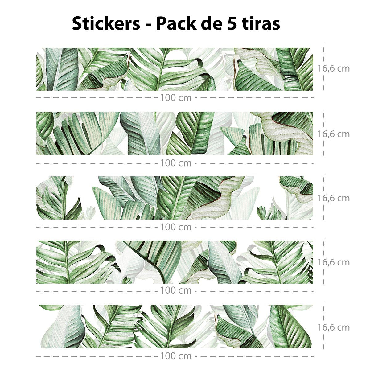 Set de 5 tiras adhesivas Hojas verdes