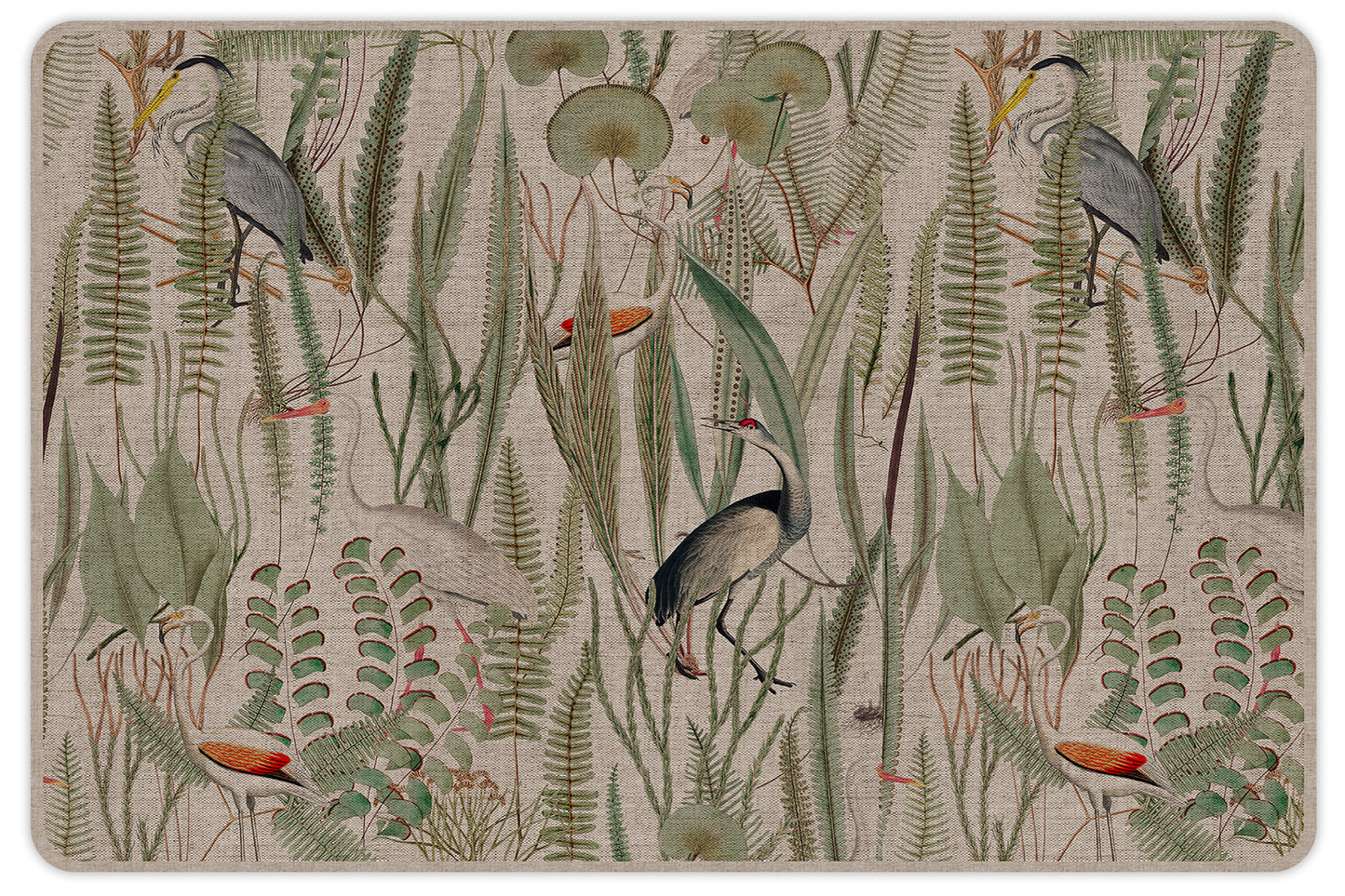 set de table 4 unités Oiseaux vert et sépia, jute