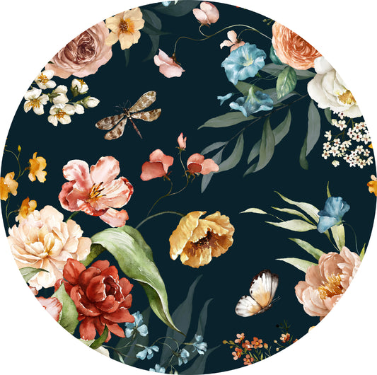 Murale Roses et Libelula fond indigo