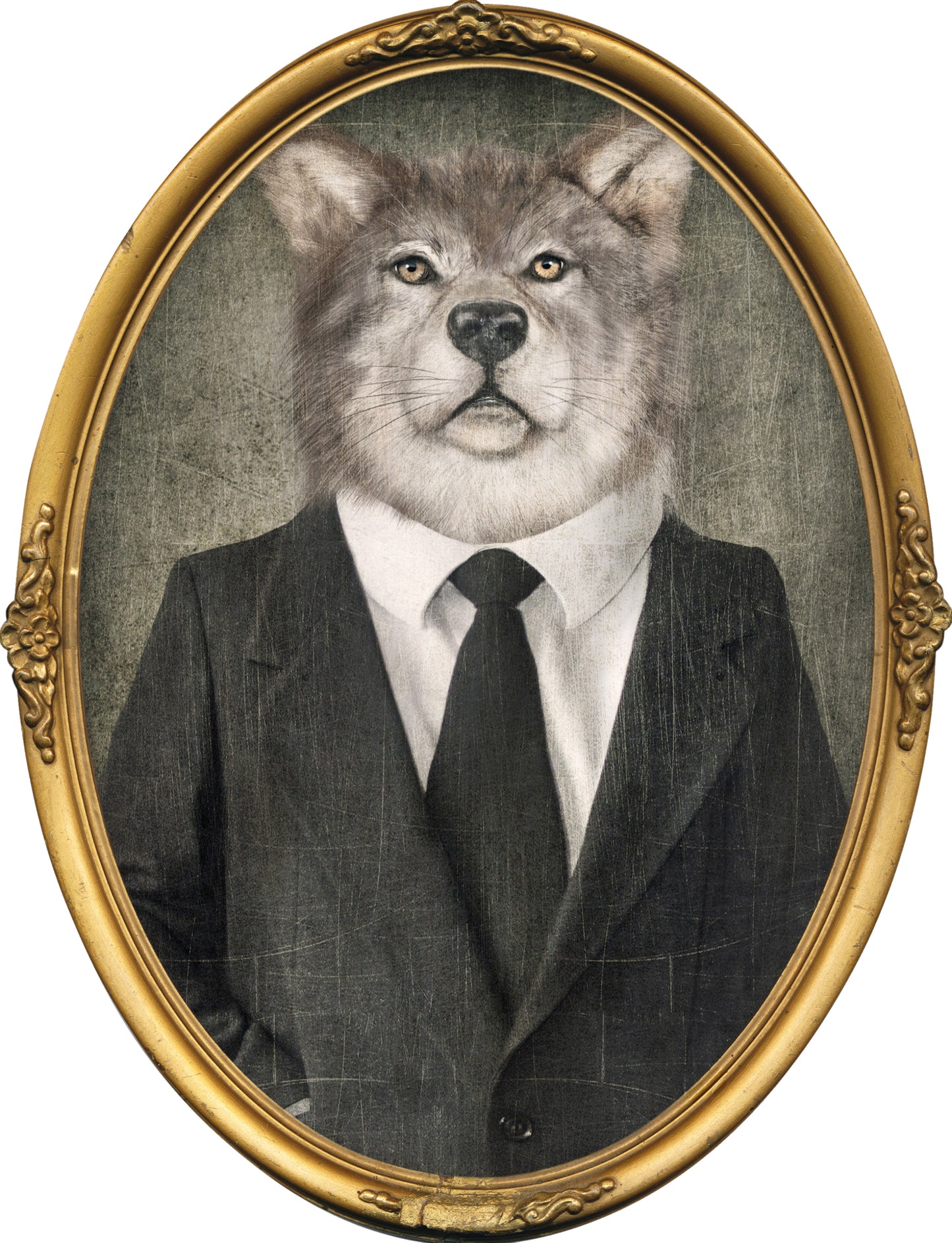 Wolf sticker with oval frame