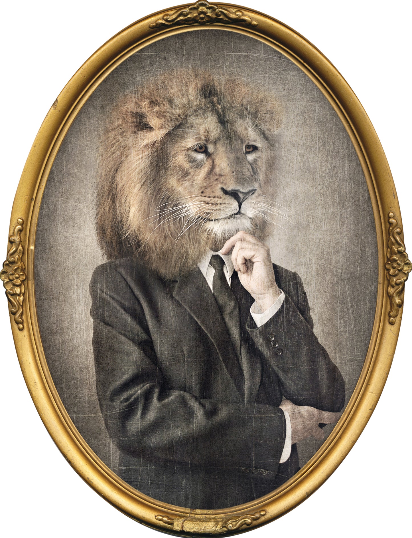 Lion sticker with oval frame