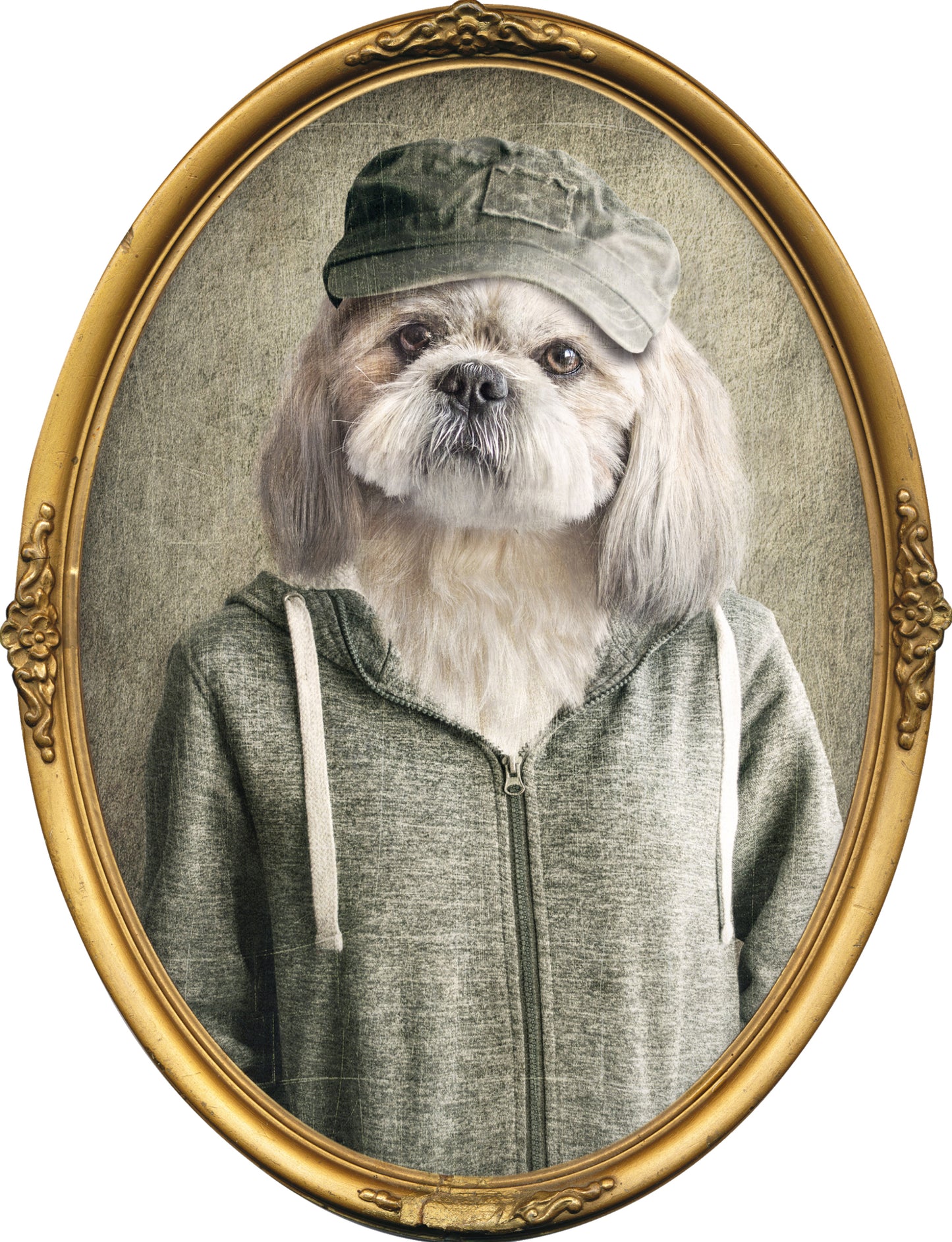 Dog sticker with oval frame