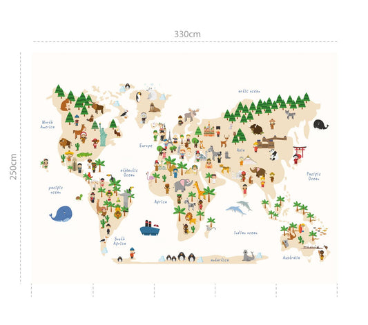 Mapamundi infantil - vainilla - mural textile vinyle adhésif