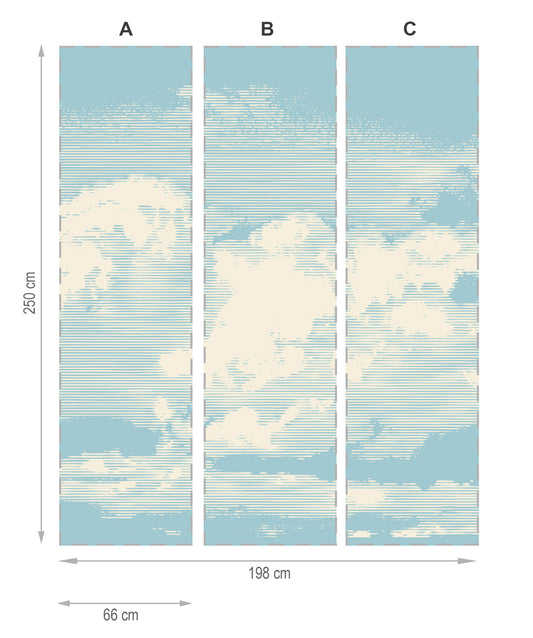Nuages bleu y crema - mural textile vinyle adhésif 250x666