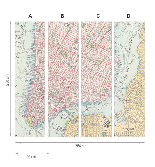Manhattan Vintage Map - mural textile vinyle adhésif 250x264