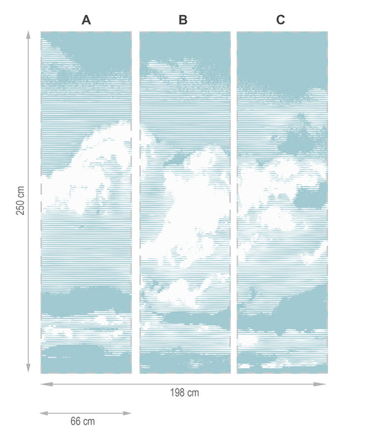 Nuages bleu y blanc - mural textile vinyle adhésif 250x666