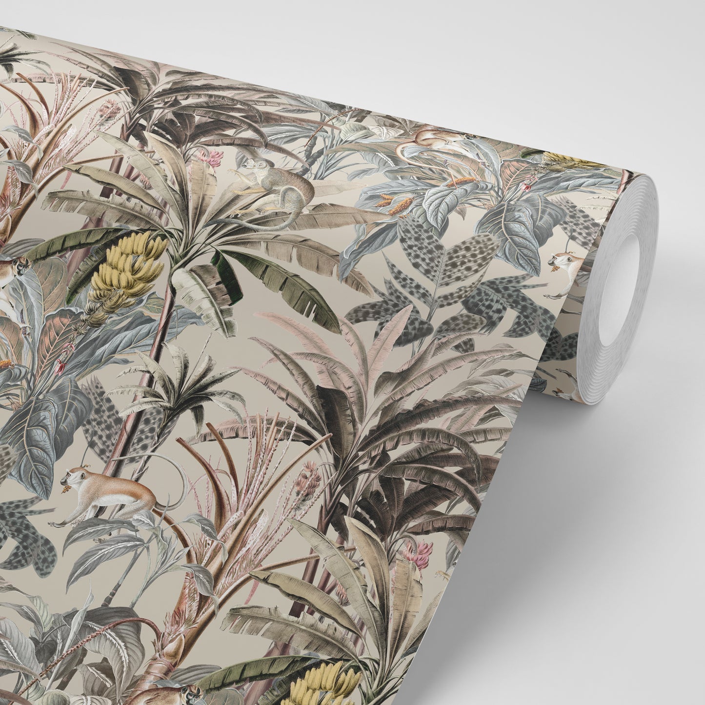 Banana Trees and Monkeys Light Brown Background 135x300