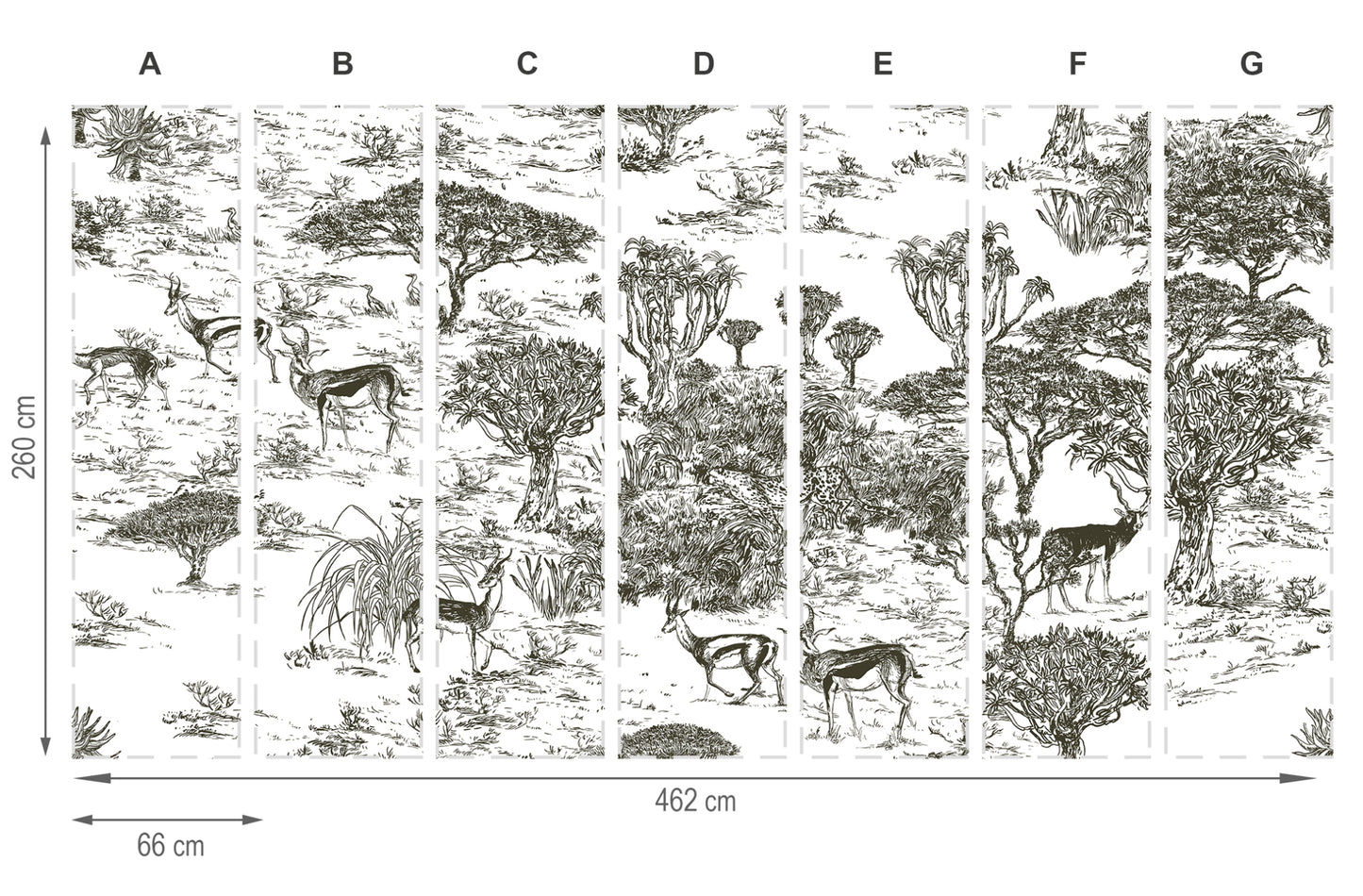 Black and White Gazelles Safari Mural 300x462
