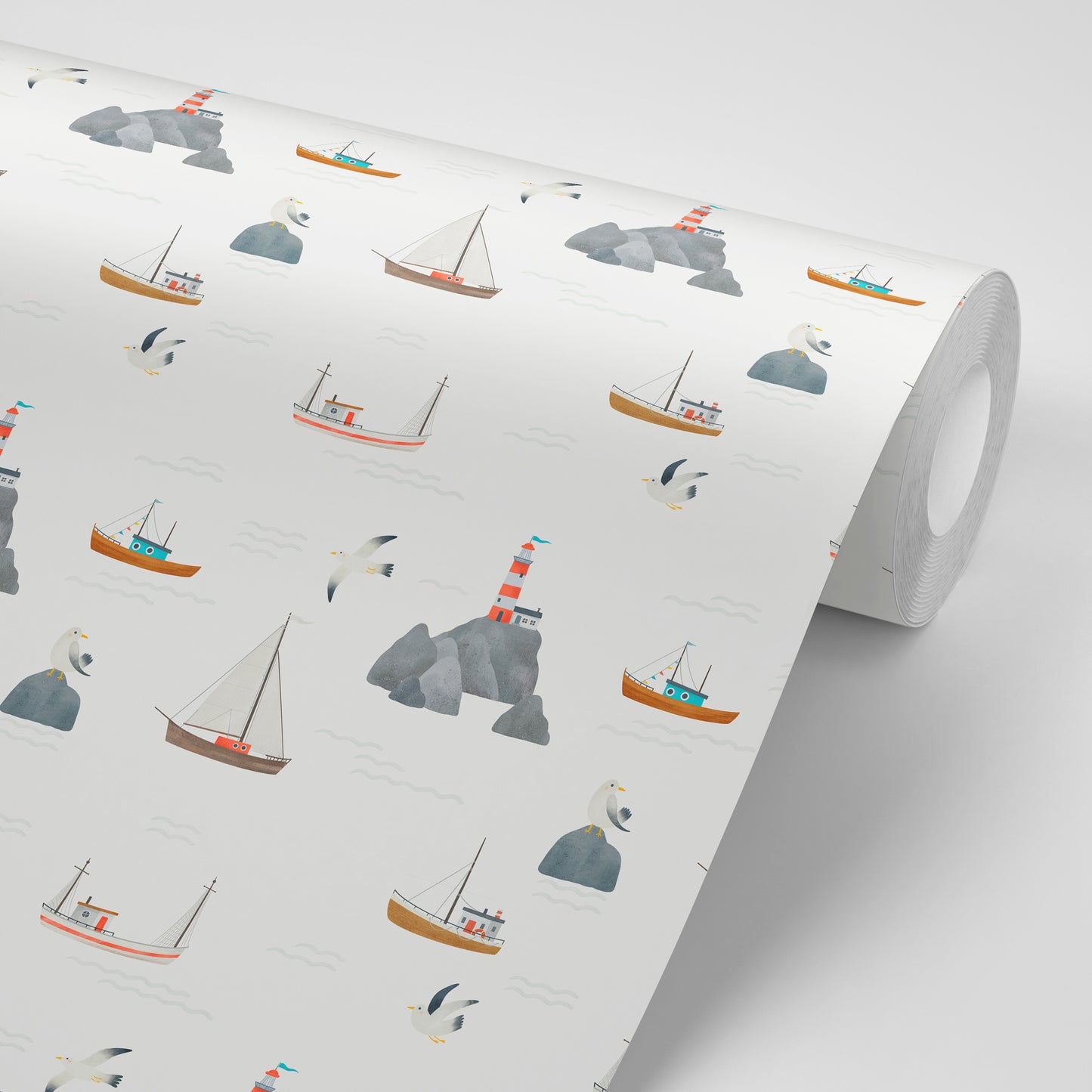 Barcos, Faro y gaviotas