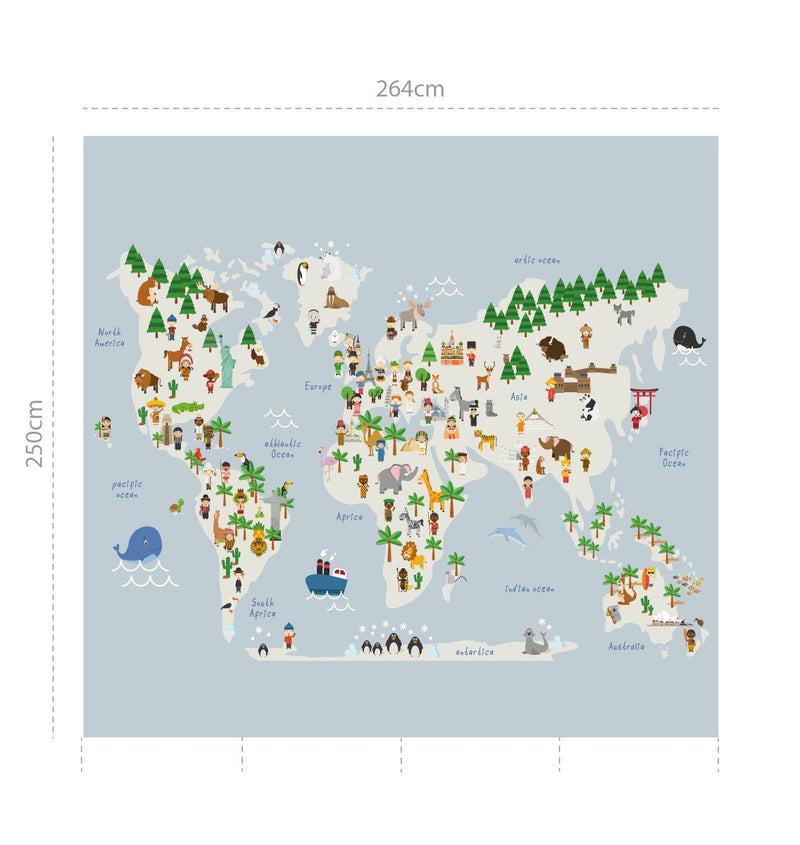 Children's world map - light blue