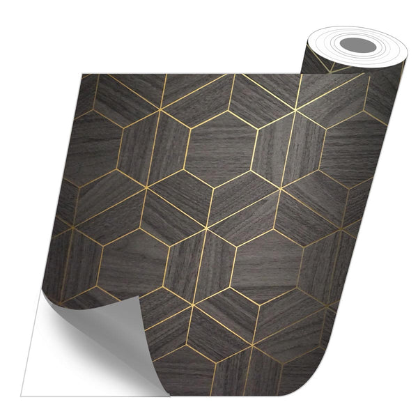 Rollo sticker Madera y dorado