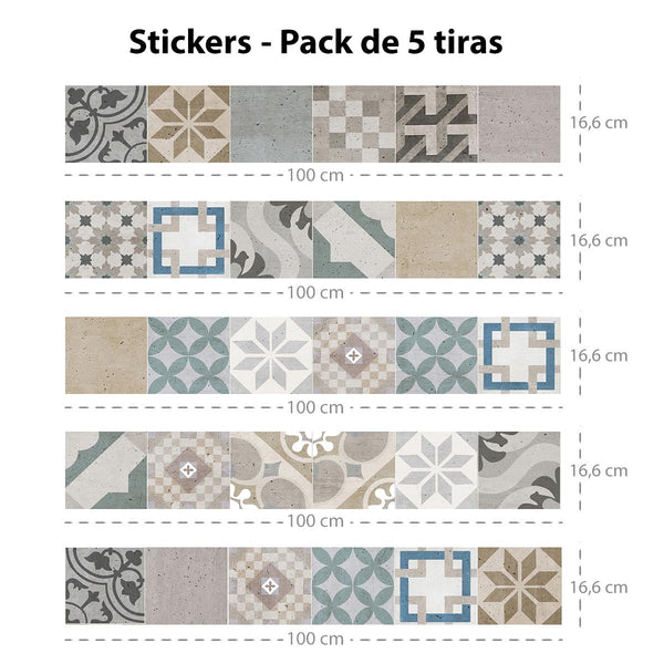 Set de 5 tiras adhesivas Mosaico Provenza 1