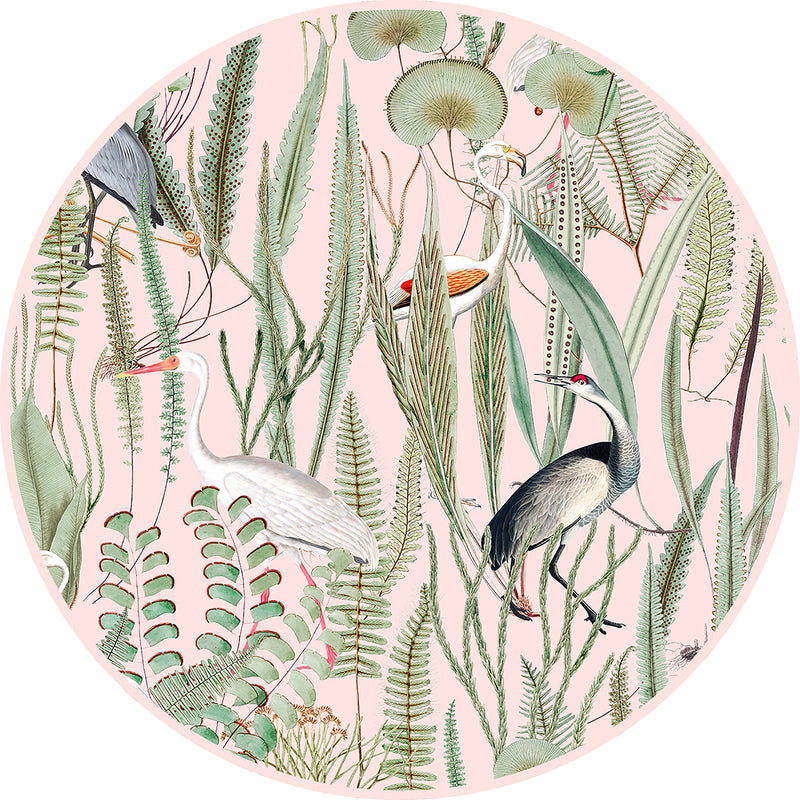 set of 4 rounded placemats Birds in pink paradise