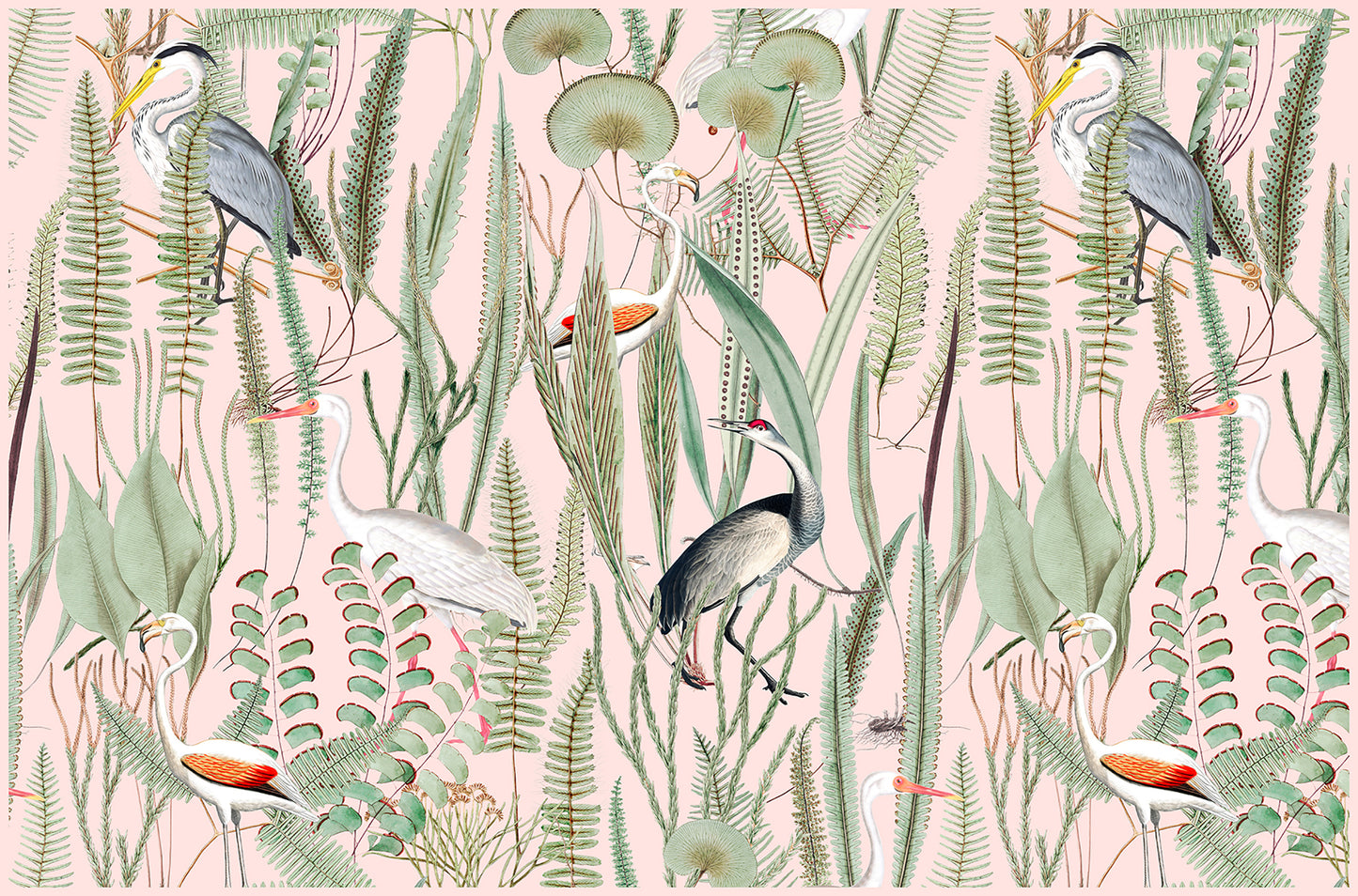 Aves en el paraíso rosa