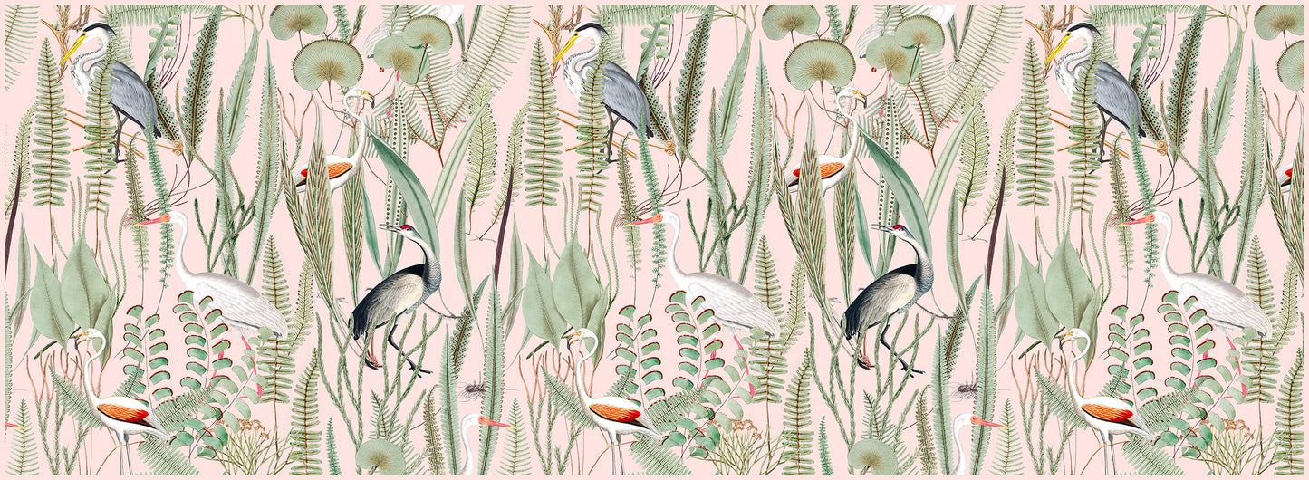 Aves en el paraíso rosa