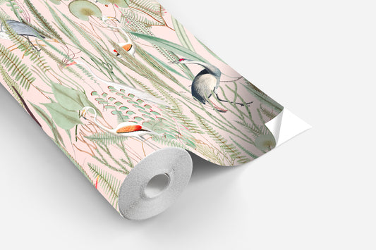 Rollo sticker Aves en el paraíso rosa (horizontal)
