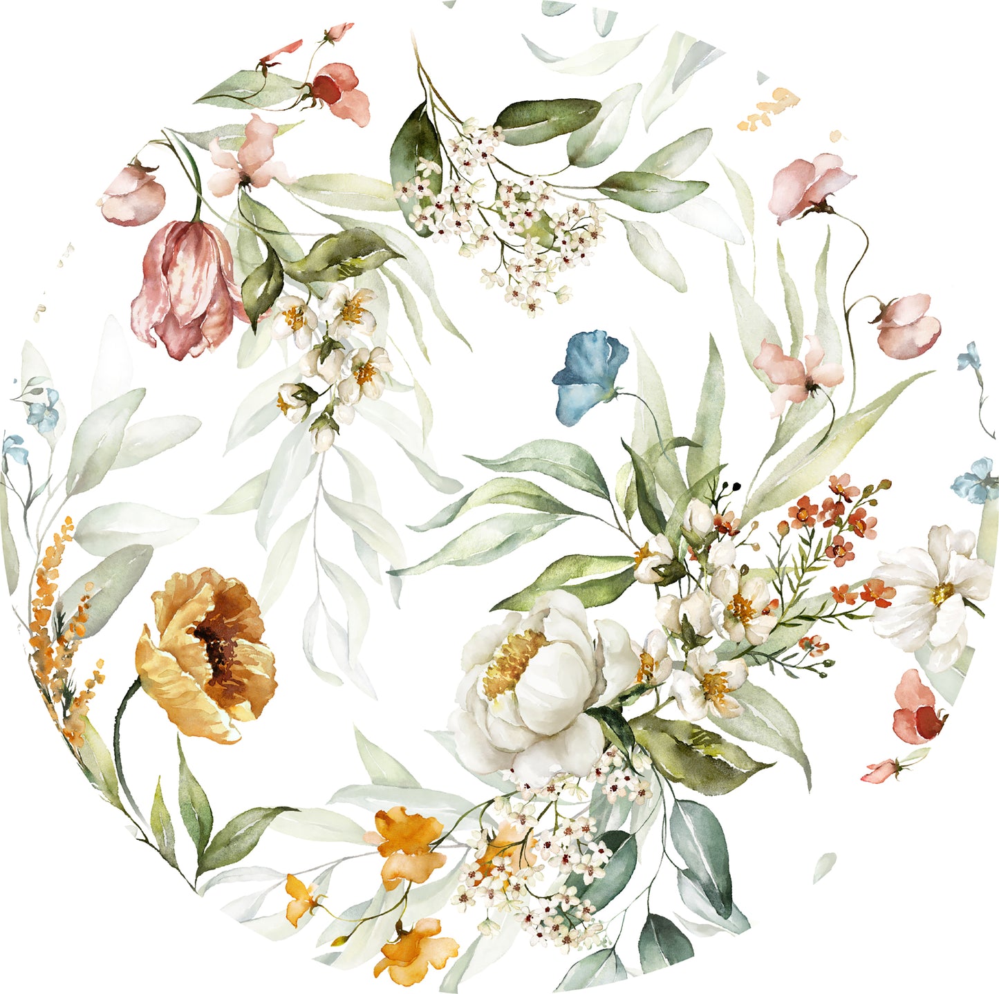 Mural Flowers White Background