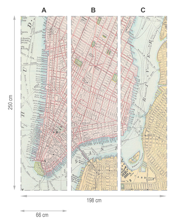 Manhattan Vintage Map - mural textile vinyle adhésif  250x264