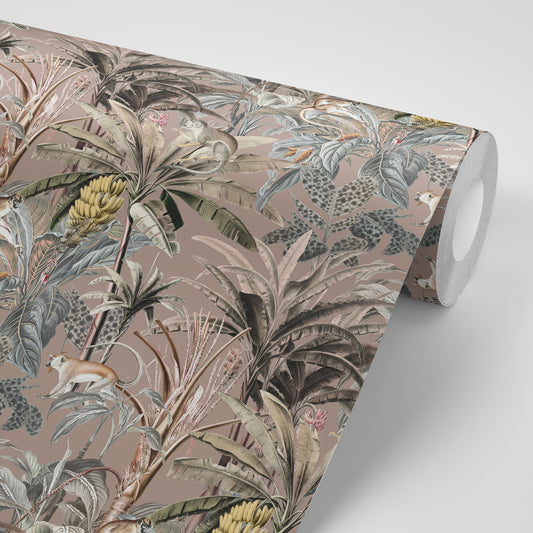 Banana Trees and Monkeys Dark Brown Background 135x300