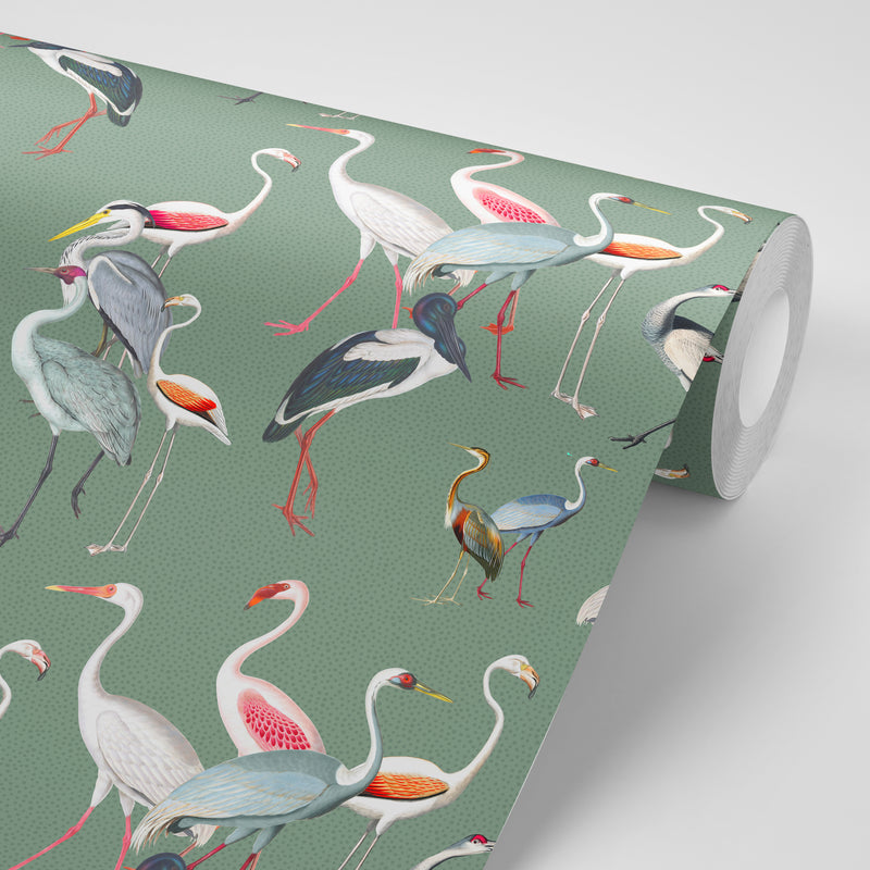 Flamants Roses Vert Foncé 135x300