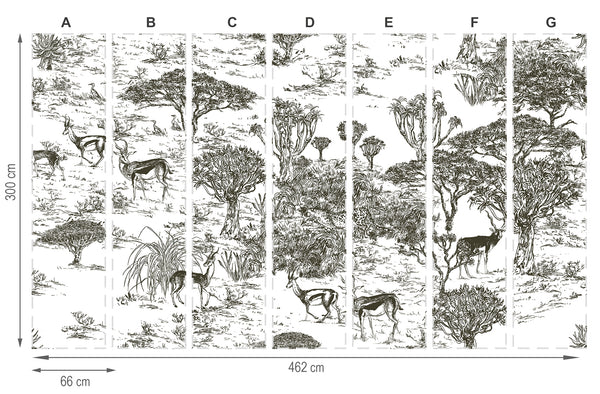 Black and White Gazelles Safari Mural 300x462