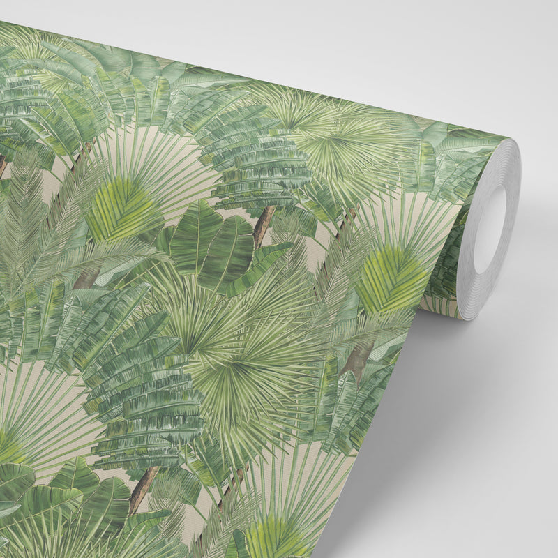 Tropical leaves cream background